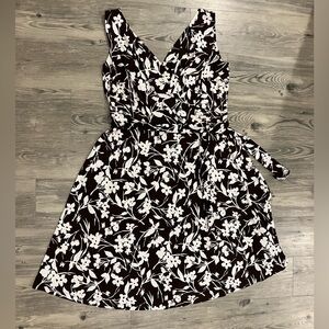 Laura Knee Length Brown Floral Dress w Removable Sash